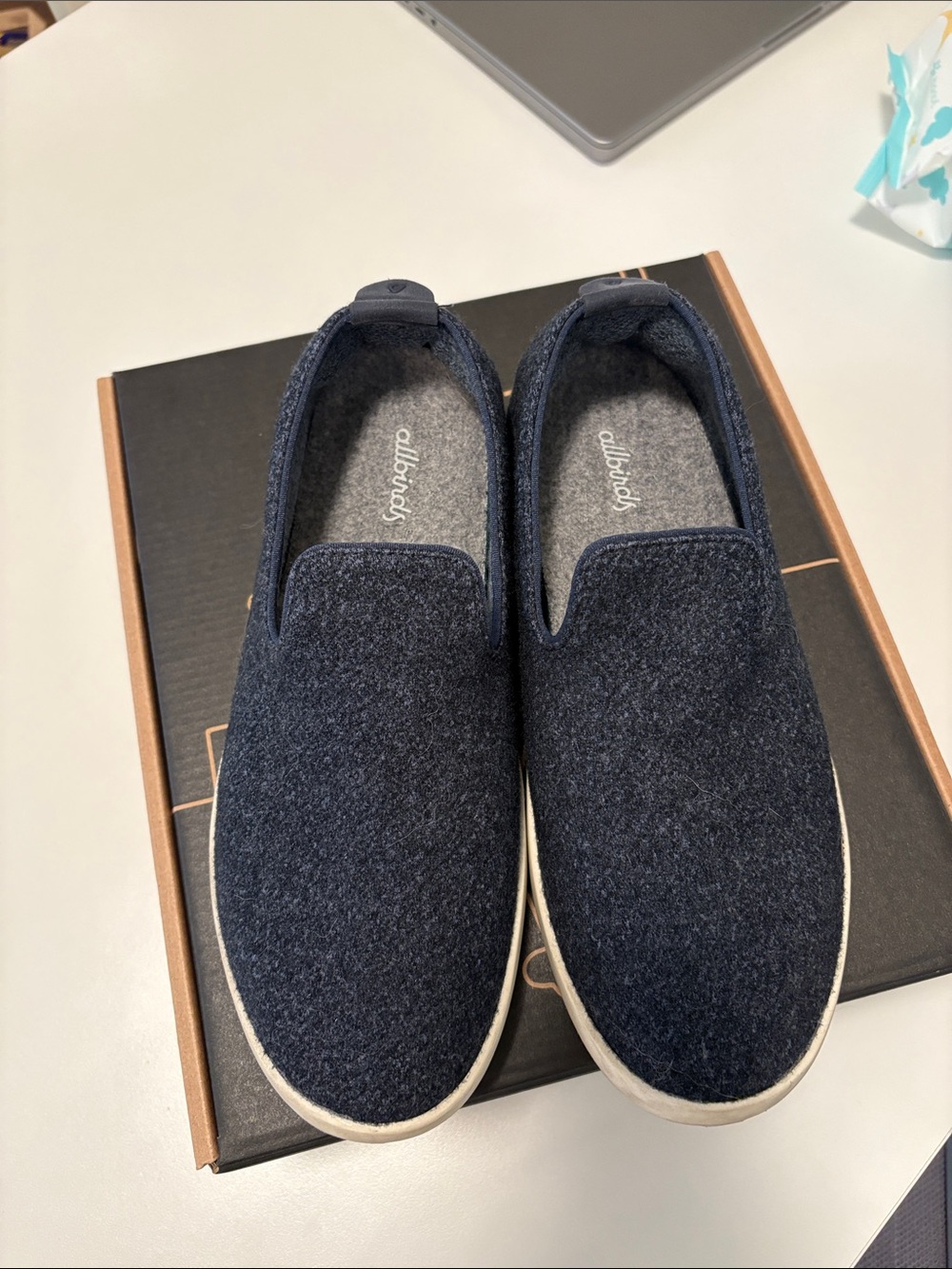 allbirds Women's Slip-On Wool Sneakers — Navy & White
